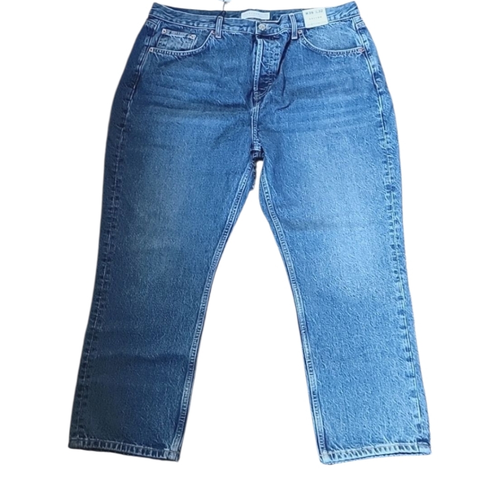 Topshop Plus Size Blue Editor Straight Leg Jeans Size 14